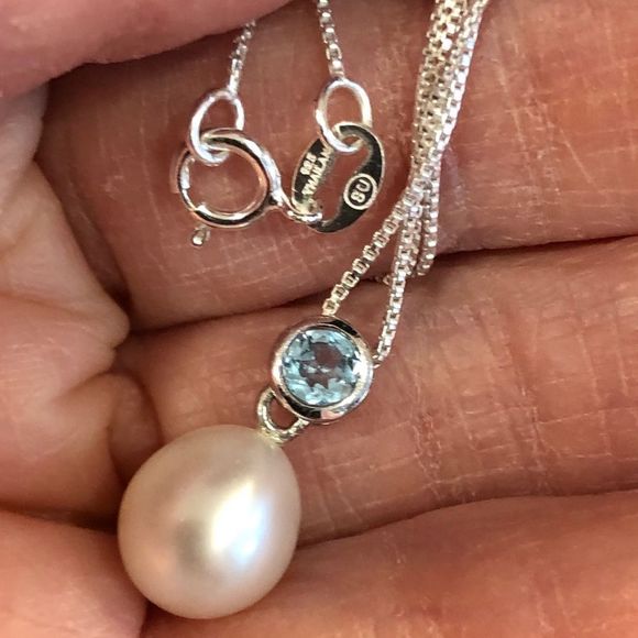 NWT 926 Floating charm pearl with blue stone - Picture 9 of 14